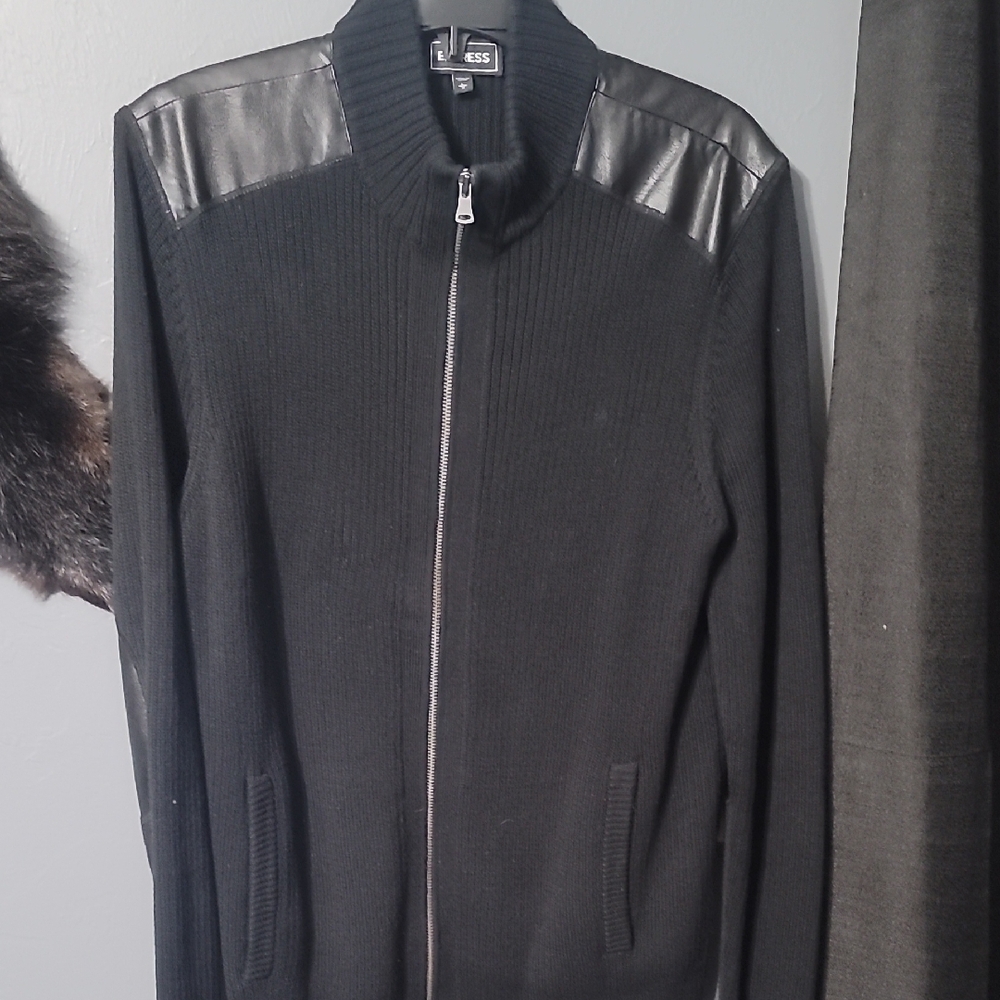 Express Black Zip Up Sweater with Textured Shoulders